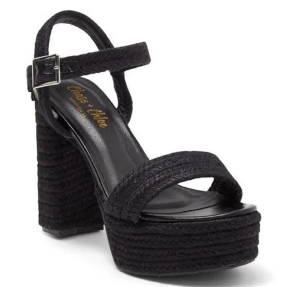 NEW! Chase & Chloe Black Lorelie Platform Heeled Sandal - Size 8 🚜